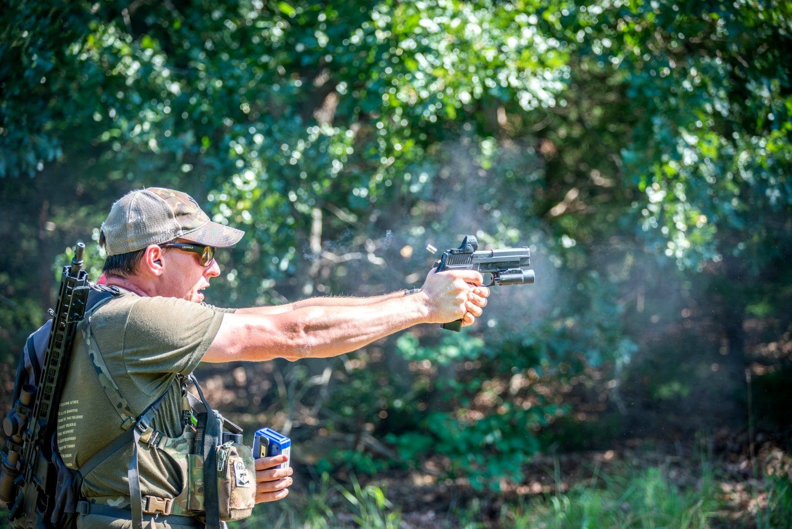 Pistol shooting in woods